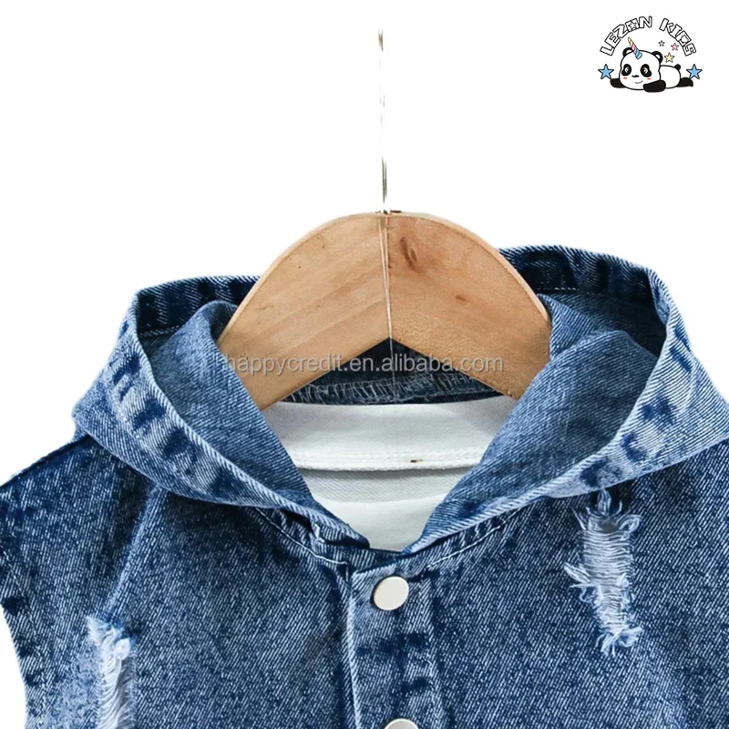 LEZONKIDS - Spring Children's Clothes Unisex Wholesale Autumn  Denim Vest Jeans Three-piece Baby Set